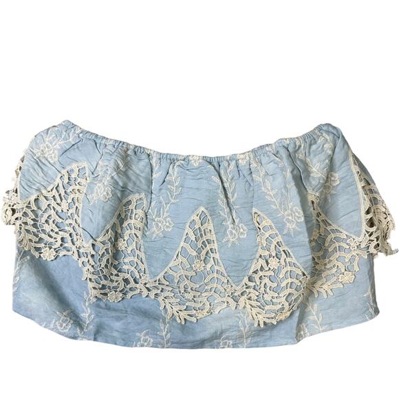 Sans Souci Baby Blue Embroidered Lace Tube Top XS - Picture 5 of 6